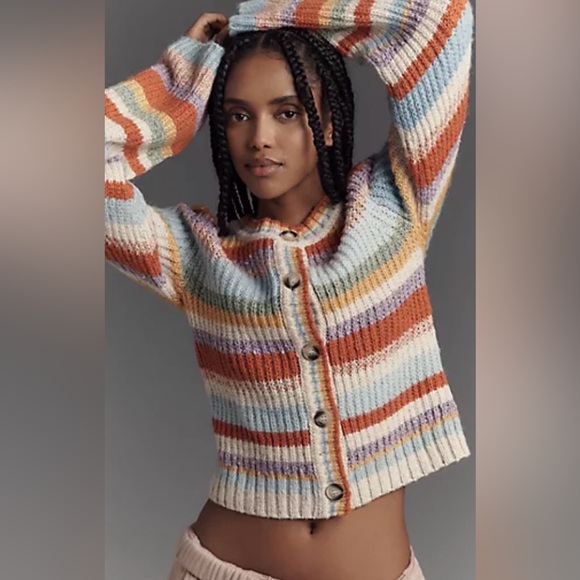 Anthropologie Sweaters - Pilcro Ribbed Multi-Stripe Cardigan Sweater size M EUC